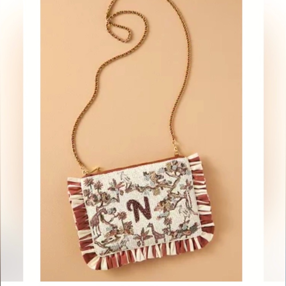 Anthropologie Monogrammed Letter N Embroidered Purse